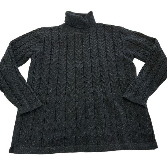 J.Jill Sweater Womens Small Petite Black Cable Knit Turtleneck Cotton Silk Blend - Picture 1 of 7